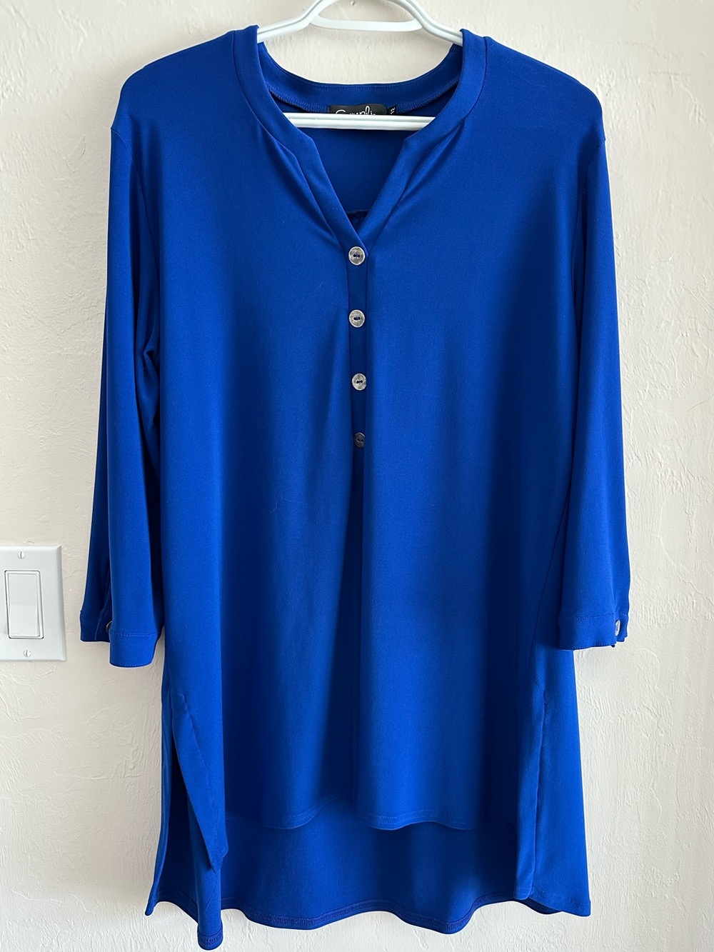 Sympli V-Neck Henley Button Blouse Top Size 12 Blue